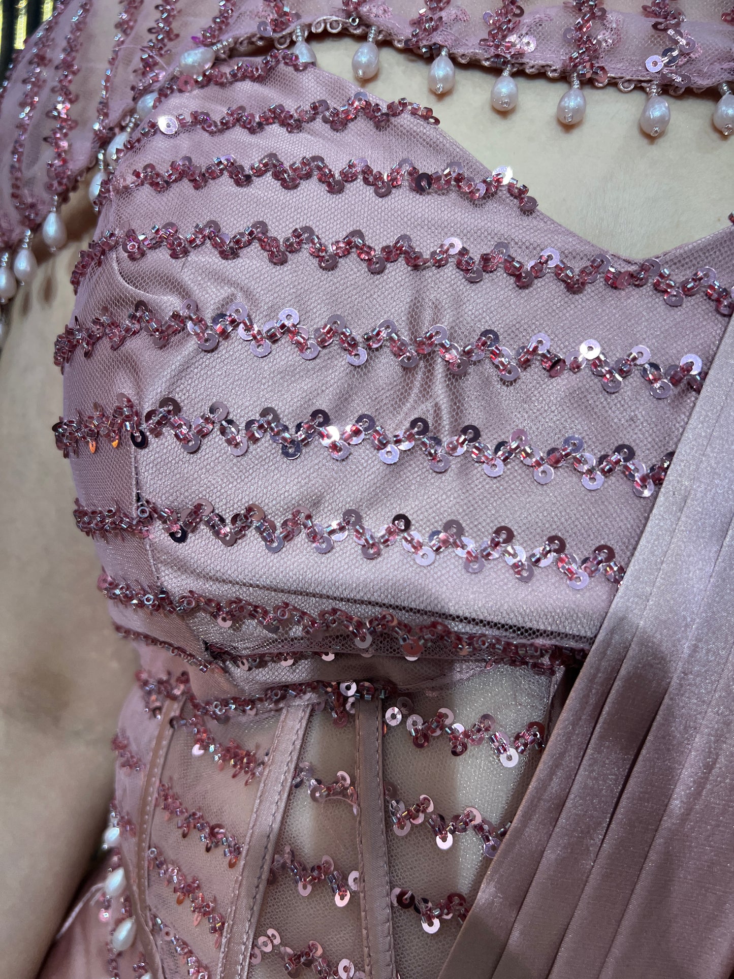 Sage Mist Embellished Drape Saree RC389