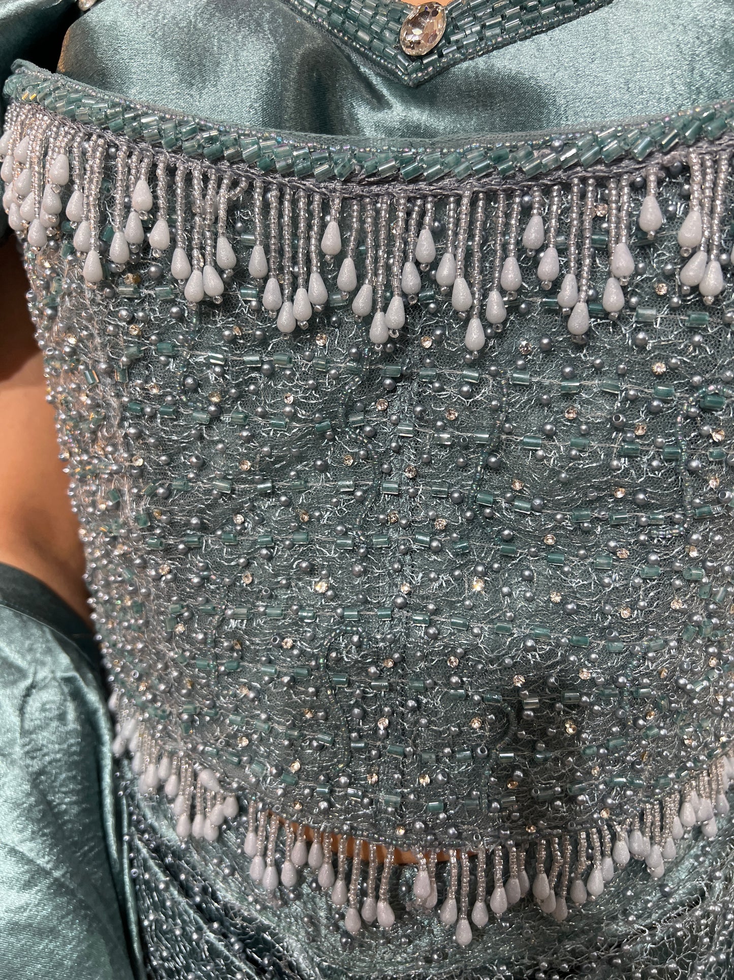 Blush Pink And Blue Embellished Corset & Draped Skirt Set RC387