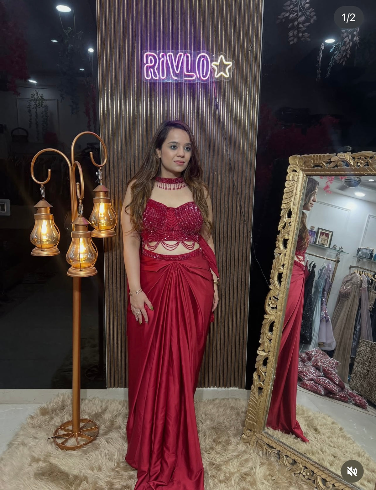 Sexy Red 3 pc indo with chocker dupatta Rc678
