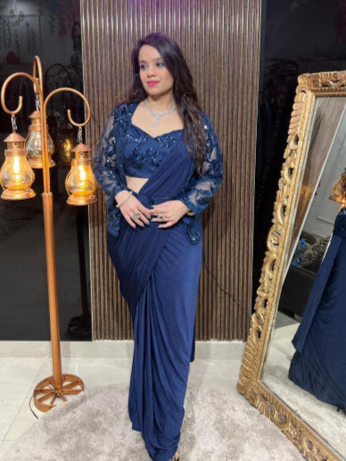 DRAPE SAREE WITH SEQUENCE WORK JACKET AND BELT RC172