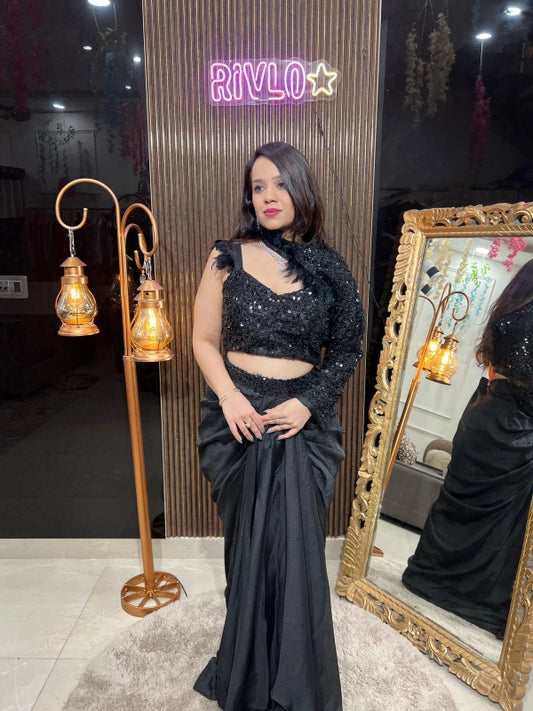 One-Shoulder Draped Saree Set RC203