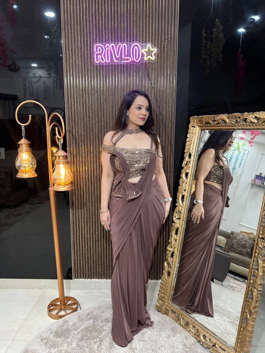 Mocha Muse Drape Saree Look Indo AC05