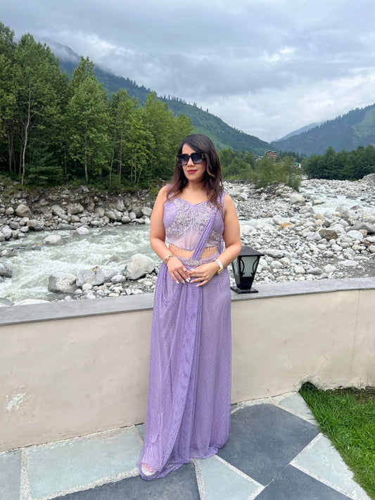 Lavender Mirror Work Pre-Draped Saree Gown RC214
