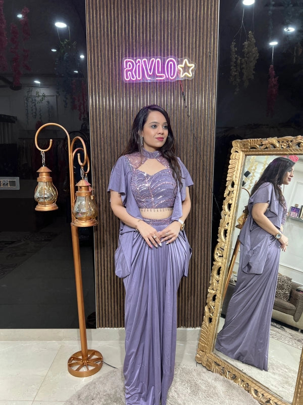 Lavender Glamour Draped Saree with Sequined Blouse RC217
