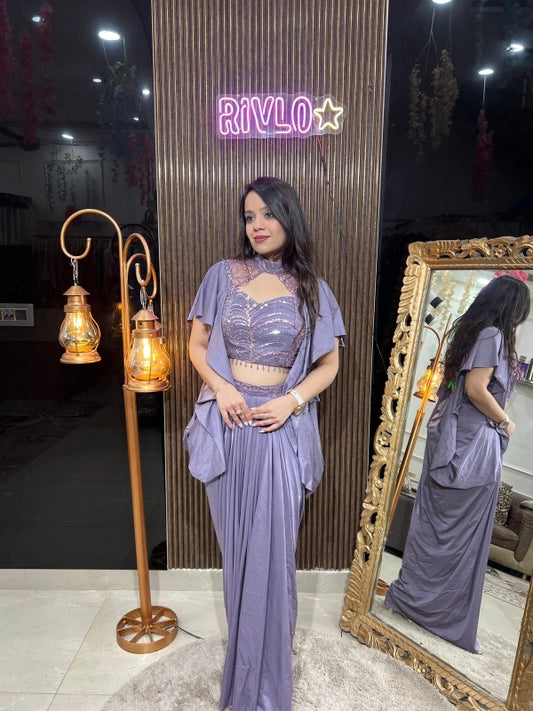 Lavender Glamour Draped Saree with Sequined Blouse RC217