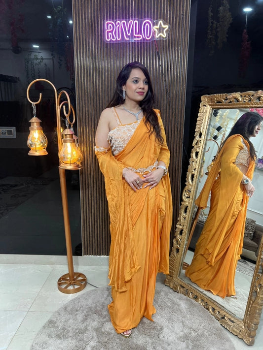 Mango Draped Saree Set with White Embroidered Blouse RC224