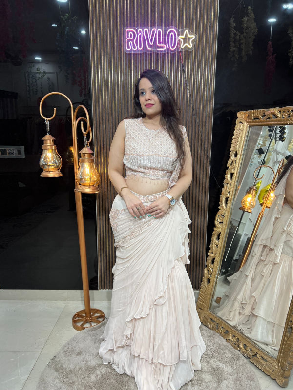 Blush Ruffle Pre-Draped Saree Set RC253
