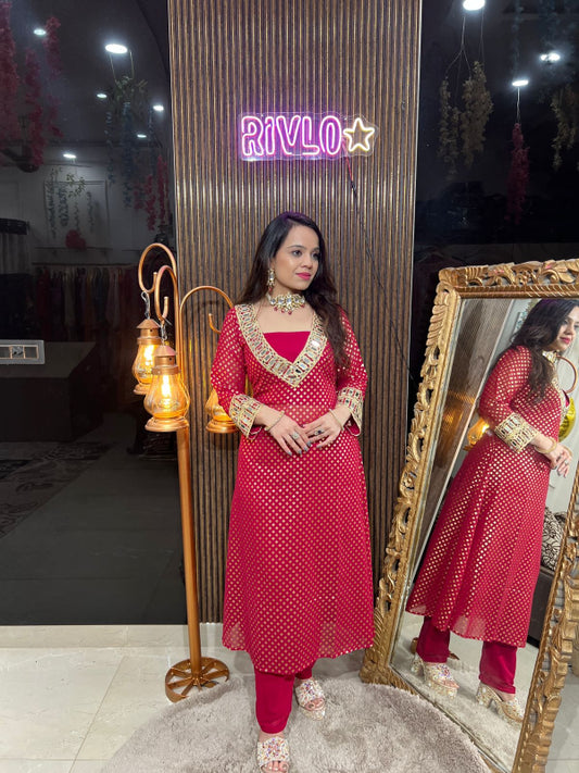 Emerald Radiance And Ruby Glow Anarkali Set RC269