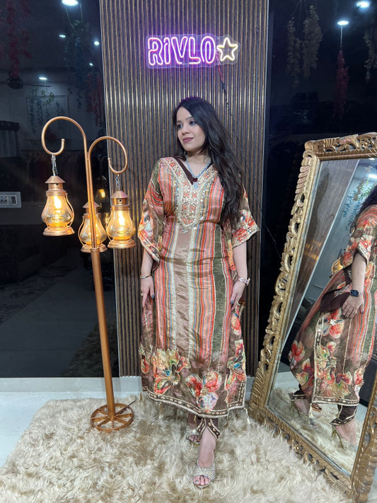 🌸 Elegant Striped Floral Kaftan Set 🌸RC279