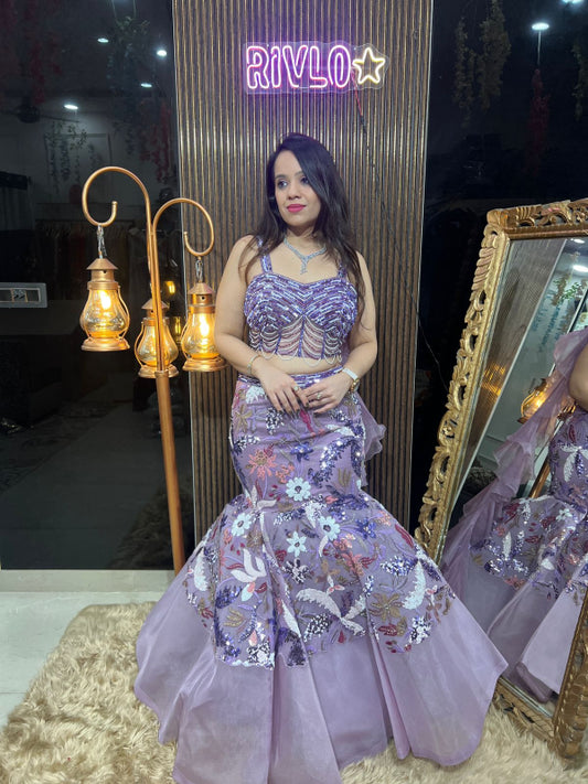 Lavender Heavy Embroidered Fish-Cut Lehenga RC291