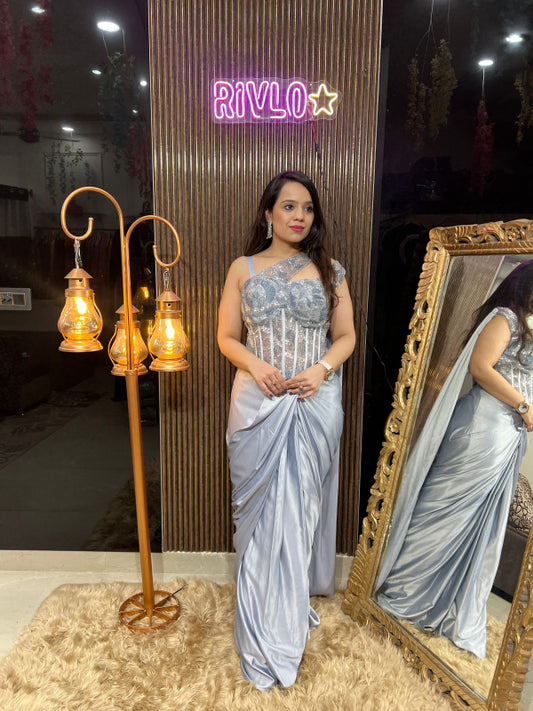 Mint Green AND ICE BLUE Corset Drape Saree RC290