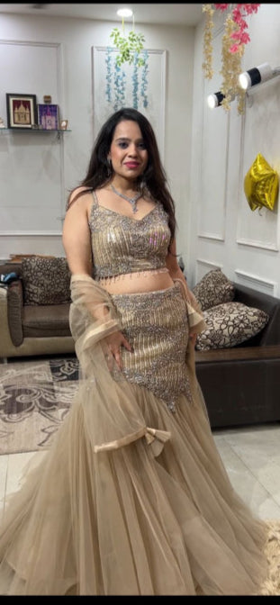 Golden Beige Shimmer Lehenga RC295