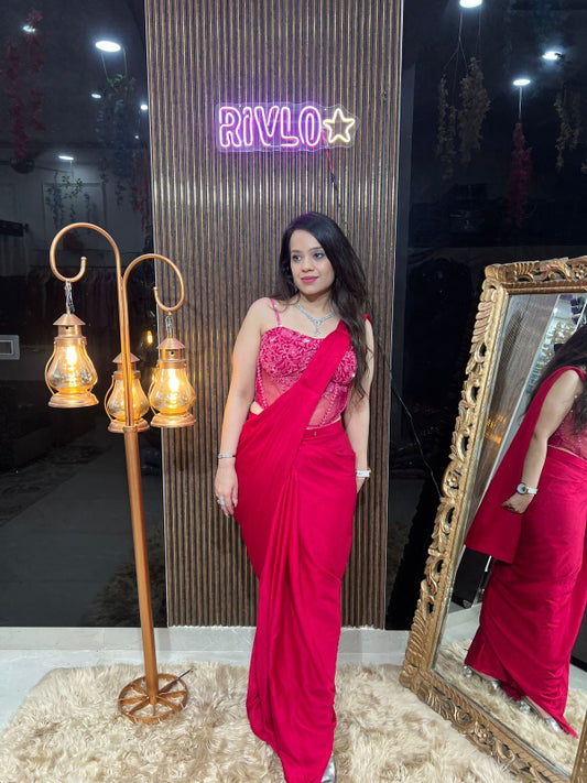 ❤️ Hot Pink Corset Saree with Embellished Blouse ❤️ RC311