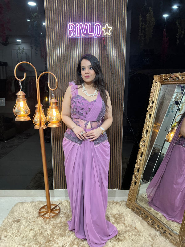 ✨ Lavender Draped Saree with Embroidered Jacket Blouse RC316