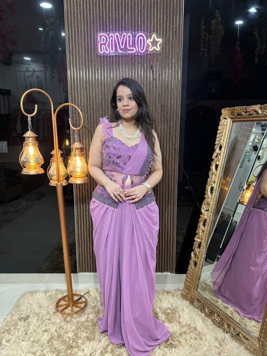 β¨ Lavender Draped Saree with Embroidered Jacket Blouse RC316