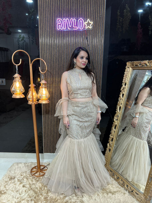 β¨ Champagne Gold Mermaid Gown with Dupatta β¨ RC323