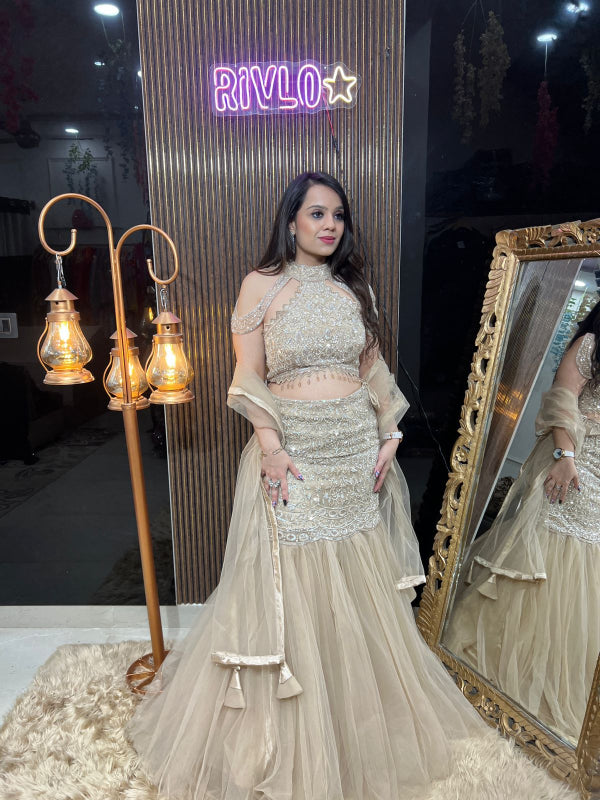 Champagne Gold Embroidered Mermaid Lehenga Set RC331