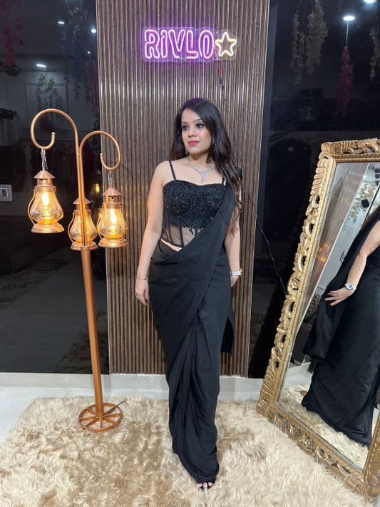 Black Embellished Corset Drape Saree RC333