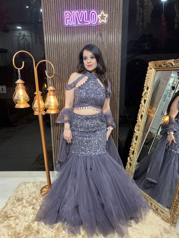 Royal Purple Sequin Mermaid Lehenga RC332