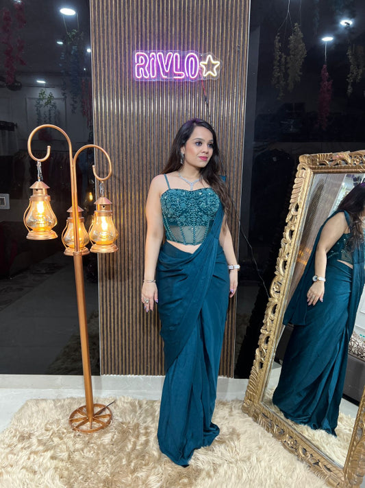 Green Embellished Corset Drape Saree RC334