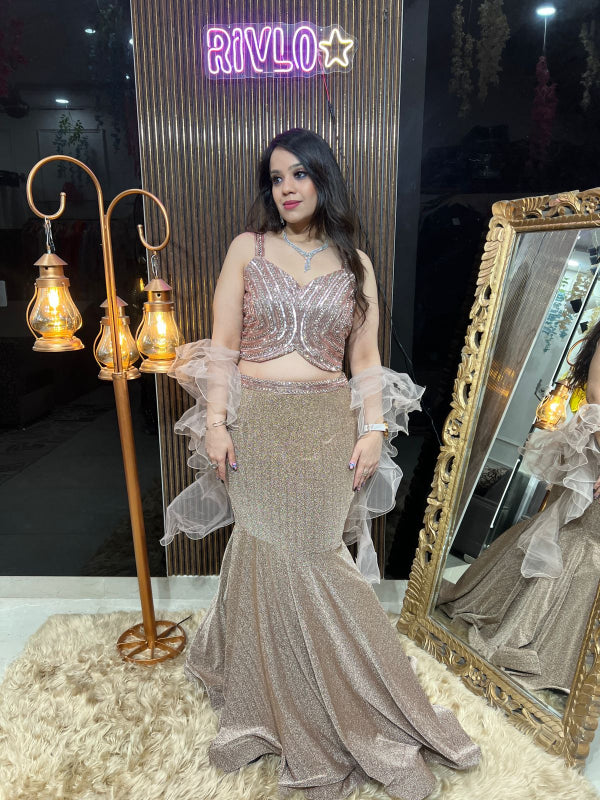 Rose Gold Shimmer Mermaid Lehenga Set RC338