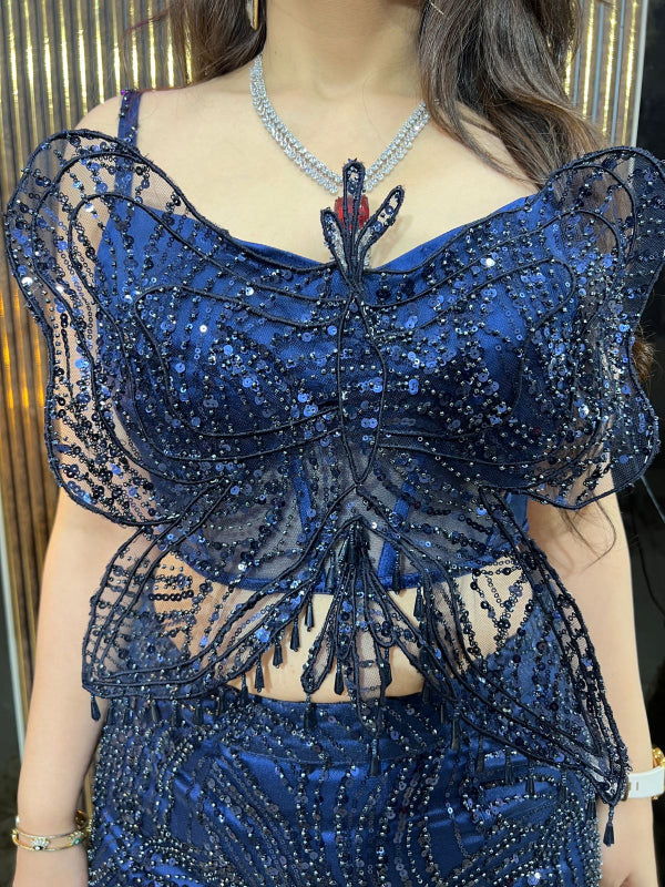 Navy Blue Butterfish Lehenga Set RC339