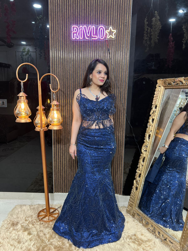 Navy Blue Butterfish Lehenga Set RC339