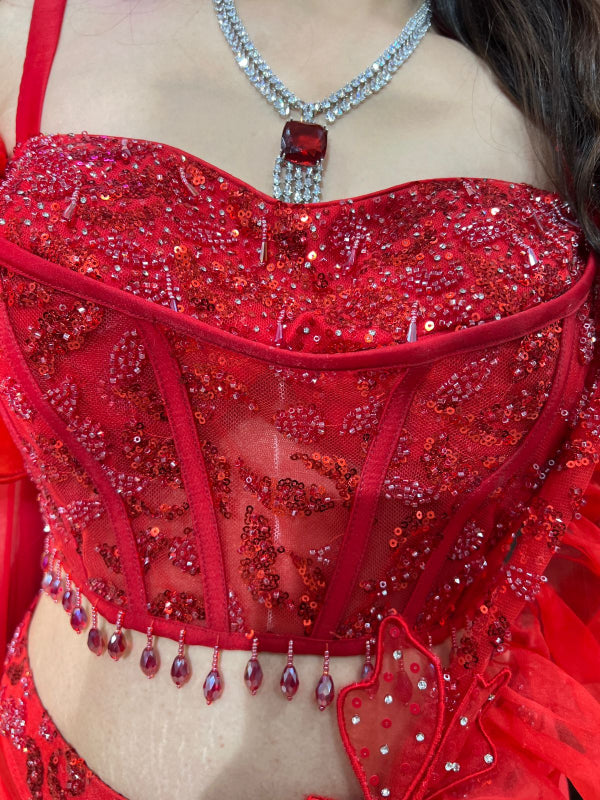 Red Ruffle Corset Lehenga Set RC340