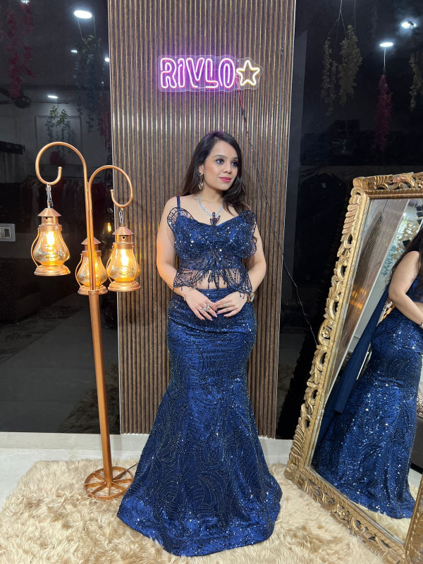 Navy Blue Butterfish Lehenga Set RC339