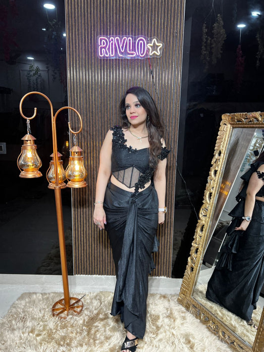 Black Embellished Drape Saree RC349