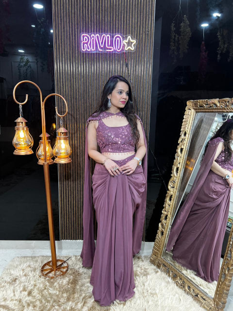 ✨ Embellished Blouse with Draped Skirt Set ✨ RC354