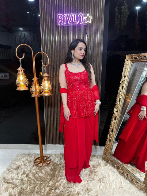 Crimson Red Peplum Dhoti Set RC363