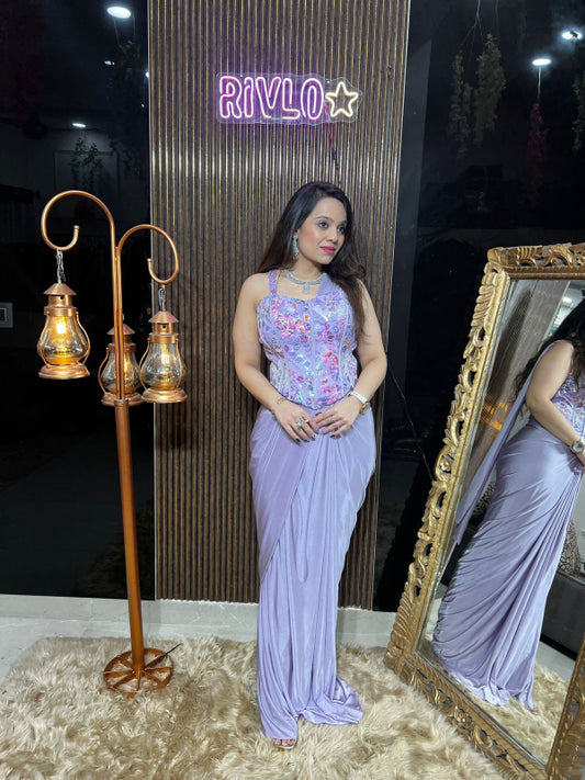 🌸 Embellished Lavender Drape Saree 🌸 RC359