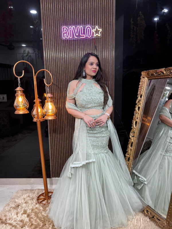 Cold Shoulder Fish Cut Lehenga RC353