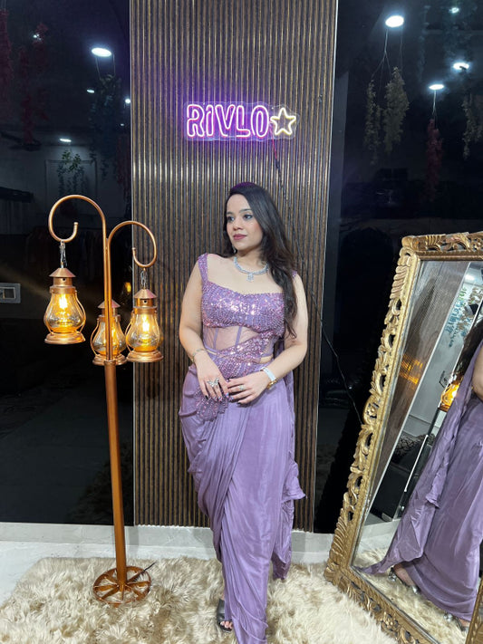 💜 Sequin Embellished Pre-Draped Dhoti Saree 💜 RC366