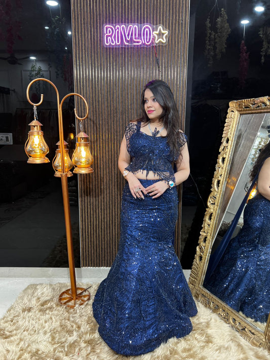 Navy Blue Butterfish Lehenga Set RC339