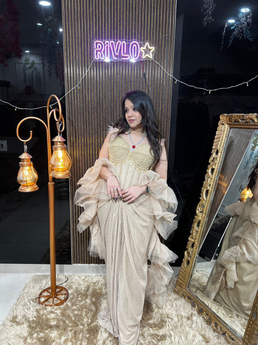 Blush Gold and Mint Green Indo Saree RC390