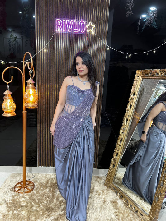 ✨ Indo-Western Ruffle Drape Set RC396