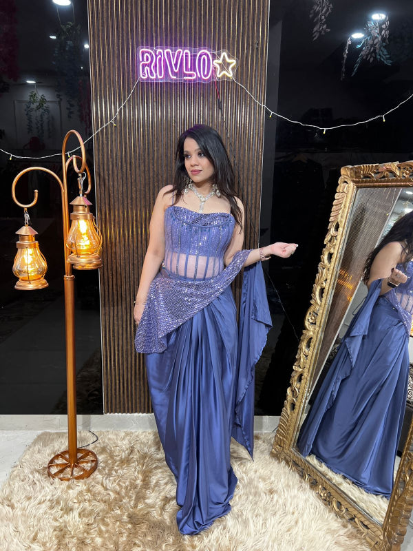 ✨ Indo-Western Ruffle Drape Set RC396