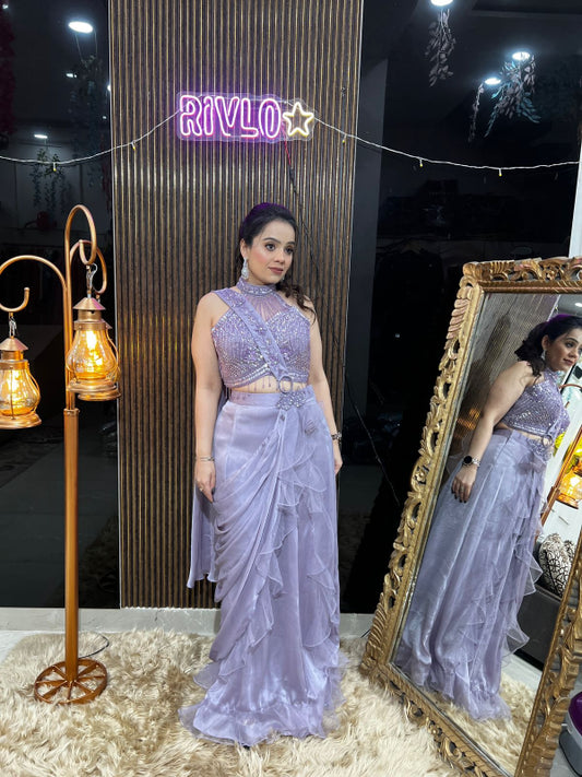 Ruffled Embellished Drape Saree Set AC09