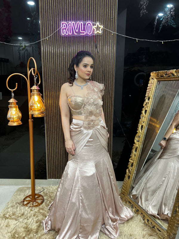 ✨ Metallic Rose Gold Mermaid Gown AC15