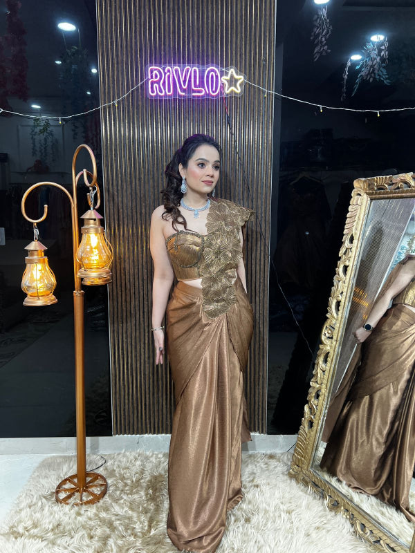 ✨ Bronze Sculpted Drape Saree AC17