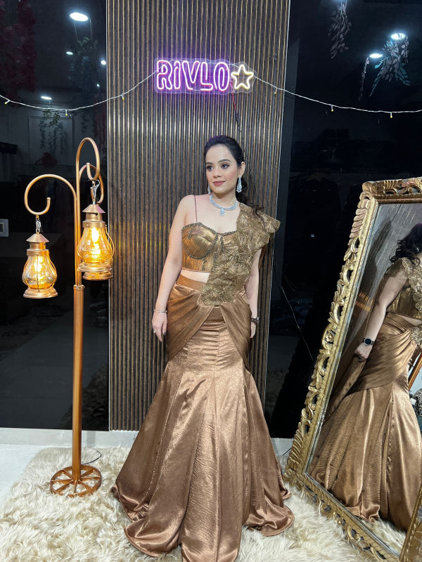 ✨ Metallic Bronze Mermaid Lehenga AC16