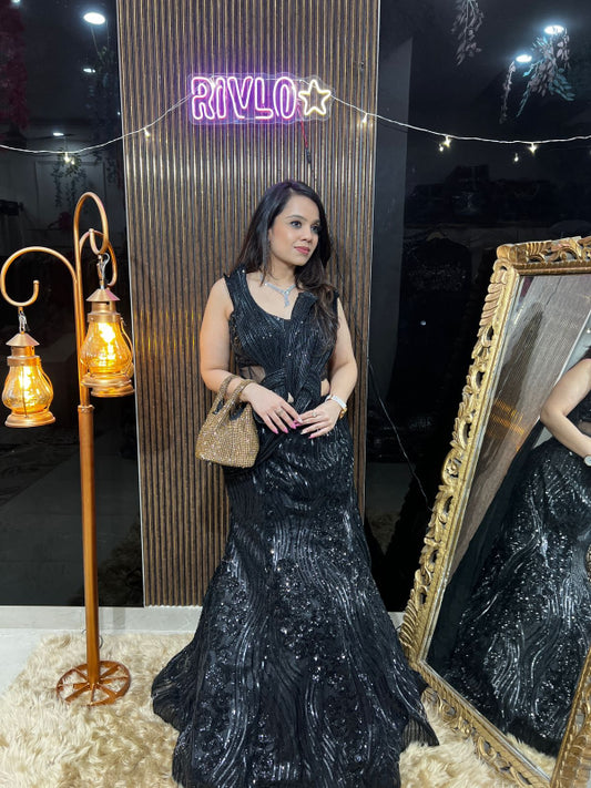 ✨ Designer Black Sequins Embellished Mermaid Lehenga Set RC422