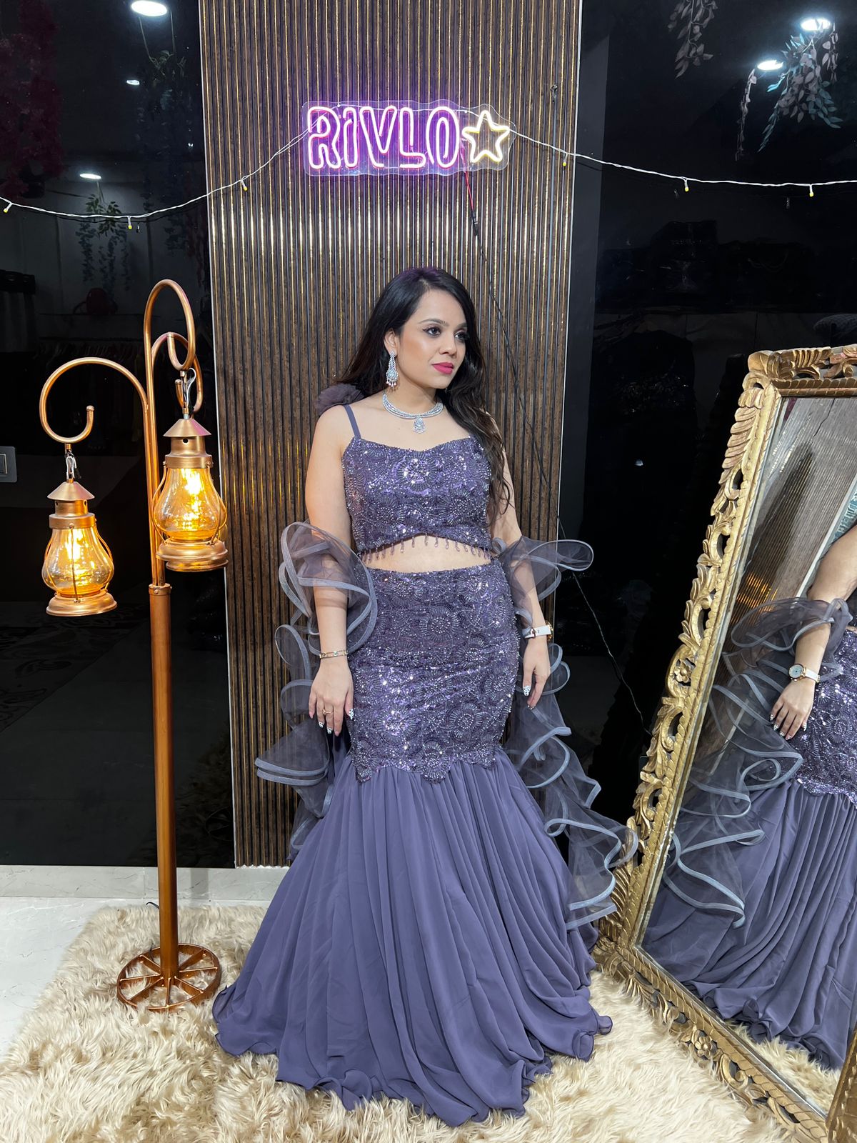 Purple Ruffle Glam Fishcut Lehenga RC431