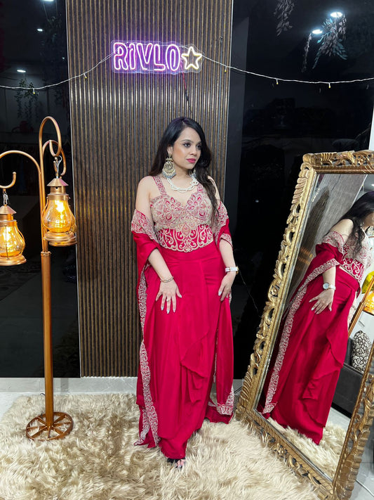 Embroidered Draped Cape Skirt Set RC433