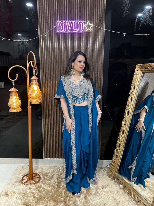 Embroidered Draped Cape Skirt Set RC433