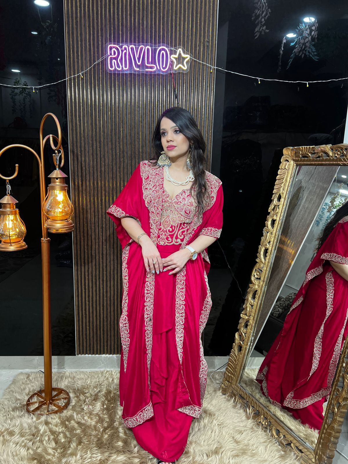 Embroidered Draped Cape Skirt Set RC433