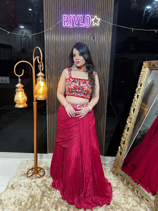 ✨ Hand-Embroidered Choli with Draped Frill Lehenga RC435