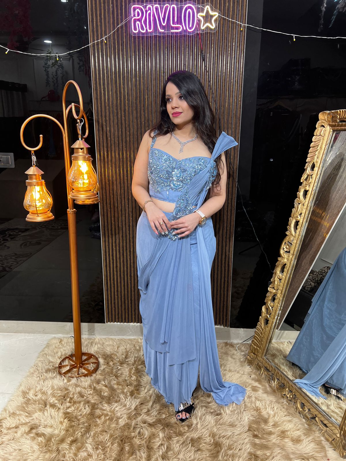 ✨ Couture Draped Saree with 3D Embellished Corset Blouse AC23